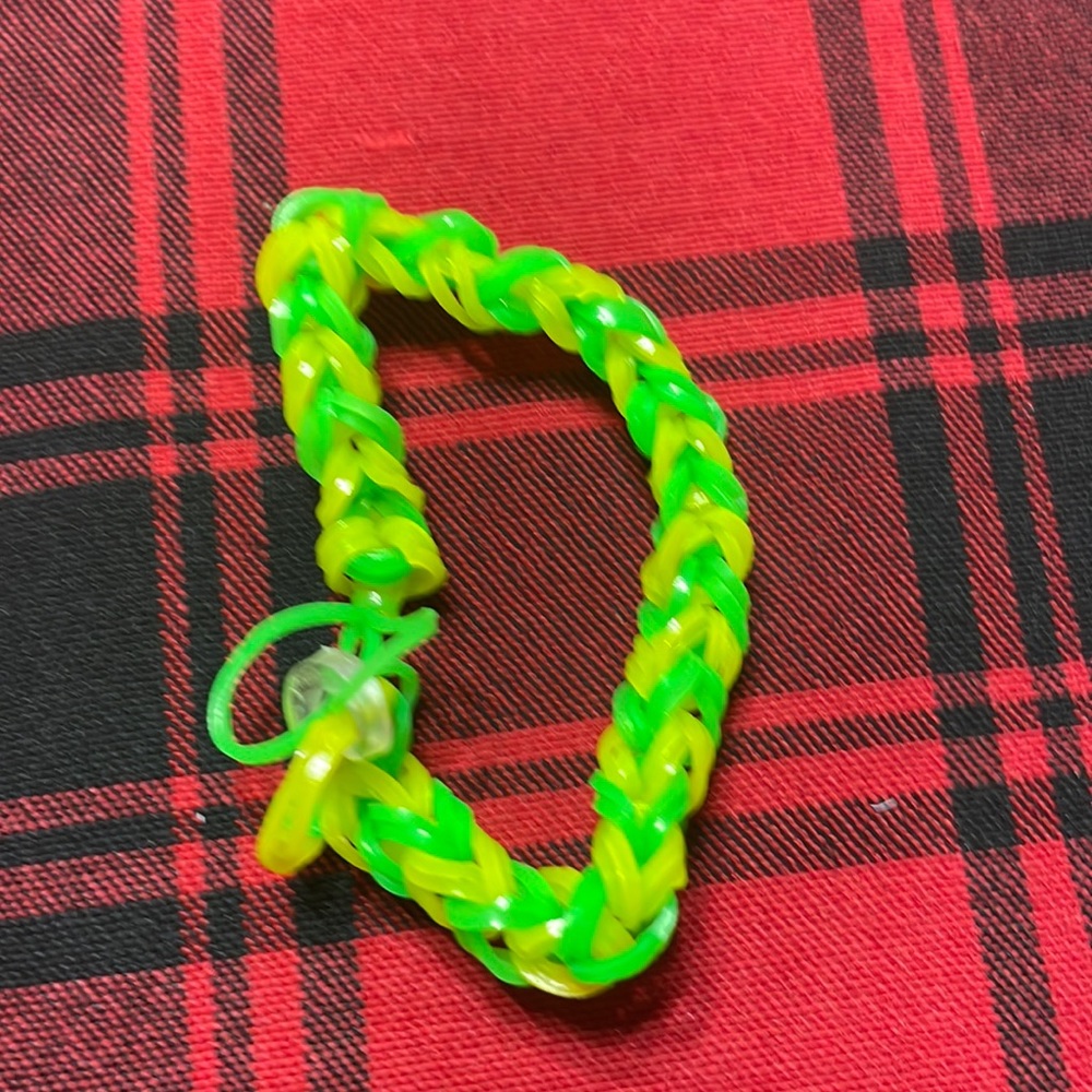 Green and yellow double rainbow loom braclet